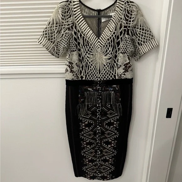 Byron Lars Black and White Geometric Midi Dress - Picture 5 of 9